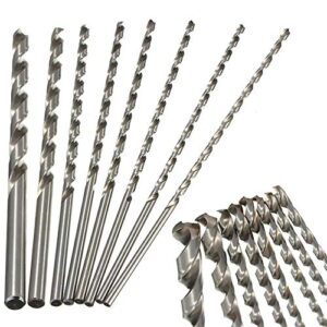 8 pcs 200mm extra long twist drill bits for steel straight shank tool sets wood plastic and aluminum, plastic, jewelry 2mm - 7mm