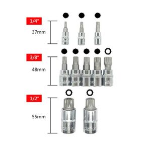 XZN Triple Square Spline Bit Socket Set 12 Point Tamper Proof 1/2 1/4 and 3/8 Inch Drive,4mm-18mm,S2 Steel,10 Pieces