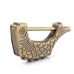 exasinine vintage antique lock old chinese lock retro padlock for jewelry box wooden suitcase drawer home décor (fish style)