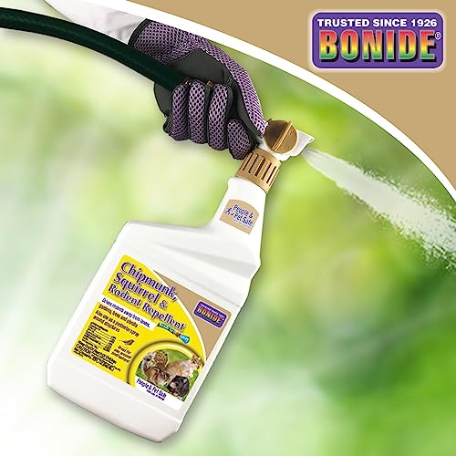 Bonide Chipmunk, Squirrel & Rodent Repellent, 32 oz Ready-to-Spray for Outdoor Use, Deter from Lawn & Garden