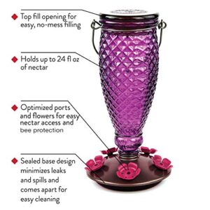 Perky-Pet 9102-1SR Purple Diamond Wine Top Fill Glass Hummingbird Feeder with Built-in Bee Guards - Outdoor Garden Décor - 24 Oz