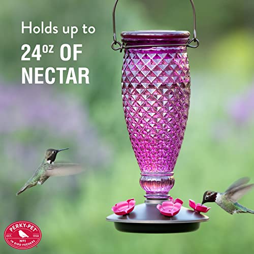 Perky-Pet 9102-1SR Purple Diamond Wine Top Fill Glass Hummingbird Feeder with Built-in Bee Guards - Outdoor Garden Décor - 24 Oz