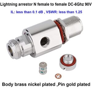 RFiotasy Coaxial N Type Lightning Arrestor 0 to 6 GHz (N-Female/N-Female) 50ohm, Protects 3G,4G,LTE, GPS,2.4GHz/5GHz Wi-Fi, 900MHz,Ham Other Outside Antennas