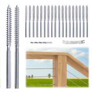 muzata 20pack 1/8" swage lag screws left & right cable railing hardware kit handed thread for wood post t316 stainless steel stair deck woodbudget system 10 pairs ck17