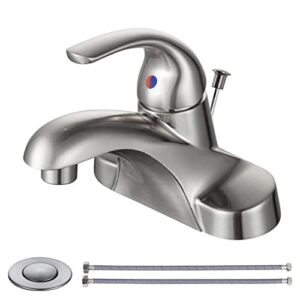 wowow bathroom faucet 1 handle low arc single handle 4 inch centerset bathroom sink faucet with pop up drain assembly basin mixer tap brushed nickel vanity faucets