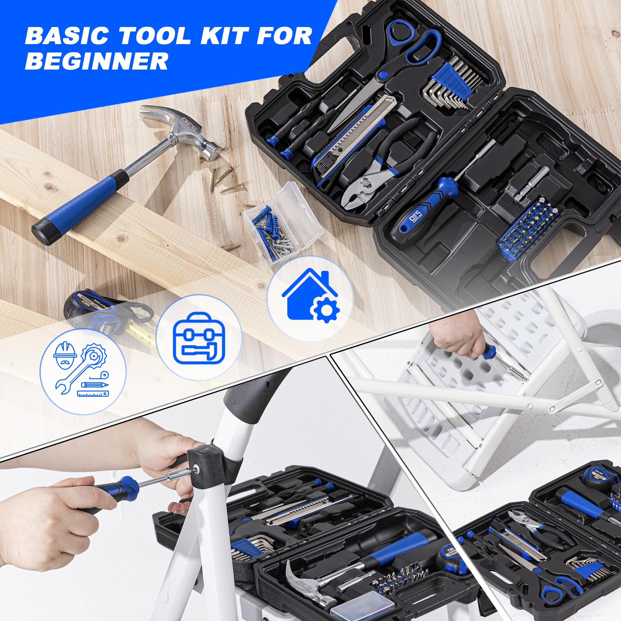 Prostormer 93-Piece Portable Tool Kit, Basic Household Repair Tool Set with Toolbox Storage Case, Small Starter Tool Box Kit for Homeowners and College Students