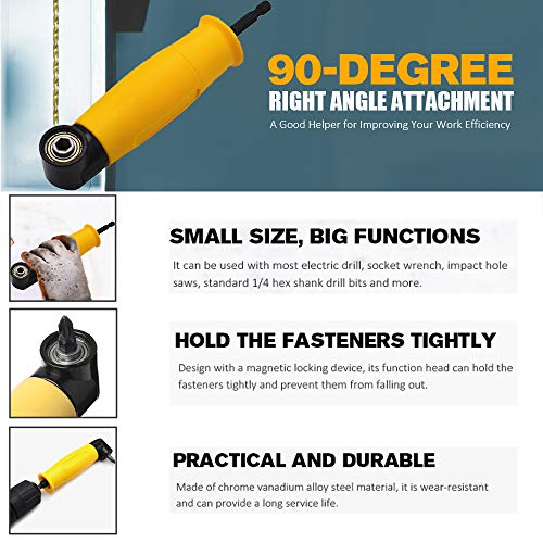Yakamoz 1/4 Inch Shank 90° Degree Right Angle Attachment Right Angle Drill Driver Screwdriver Extension Holder Adapter