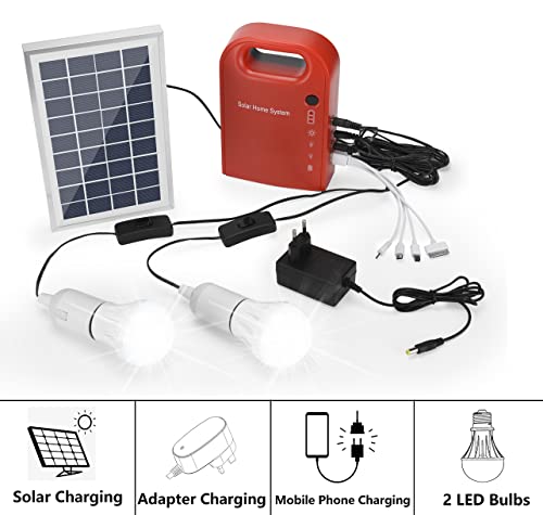 MeetUs Portable Home Outdoor Generation System Small DC Solar Panels Lighting Charging Generator Power System, 2 Pcs Lighting Bulb + 4 In 1 USB Charging Cable