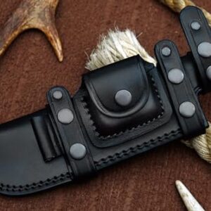 Ottoza Handmade XL Leather Knife Sheath RIGHT HAND Tracker Knife Sheath - Bushcraft Knife Sheath - Hunting Knife Sheath - Survival Knife Sheath Horizontal Carry Black TOP GRAIN LEATHER No:104