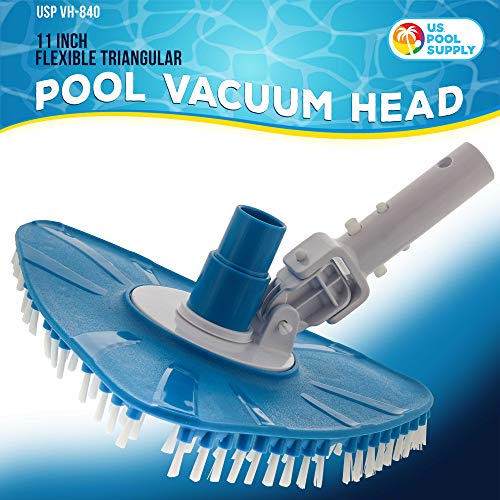 U.S. Pool Supply Flexible Triangular Pool Vacuum Head with Swivel Connection and Multi-Directional Fishtail EZ Clip Handle - Connects to Standard 1-1/2" & 1-1/4" Vacuum Hose & 1-1/4" Poles