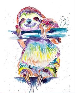 colorful sloth art print, sloth art, sloth watercolor, watercolor sloth, sloth love, sloth gift