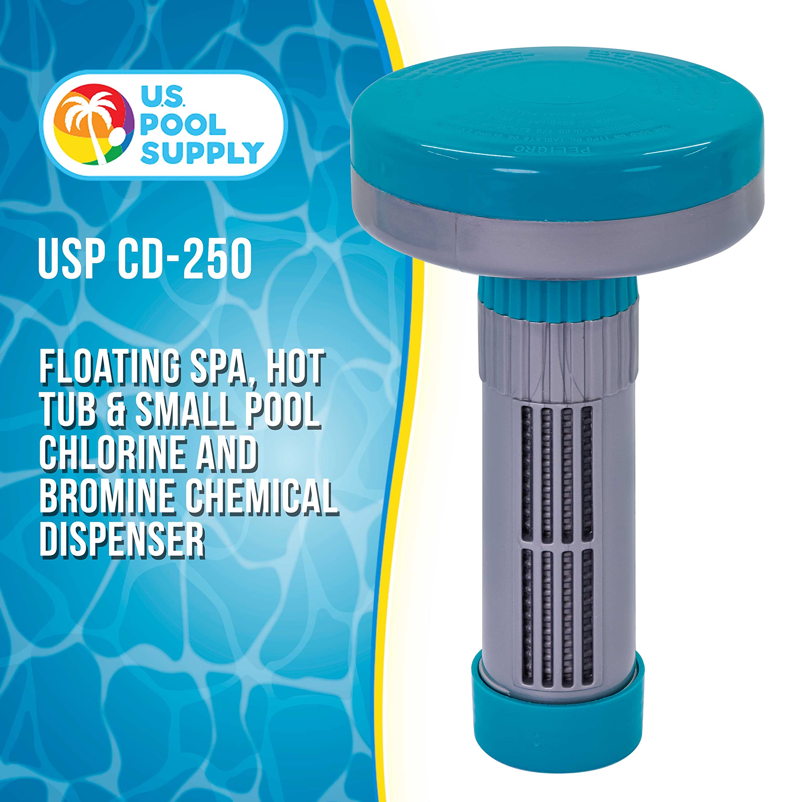 U.S. Pool Supply Floating Spa, Hot Tub & Small Pool Chlorine and Bromine Chemical Dispenser - Holds 1" Tablets, 13 Flow Level Control Setting