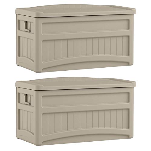 Suncast 73-Gallon Resin Outdoor Patio Storage Deck Box with Seat, Taupe (2 Pack)