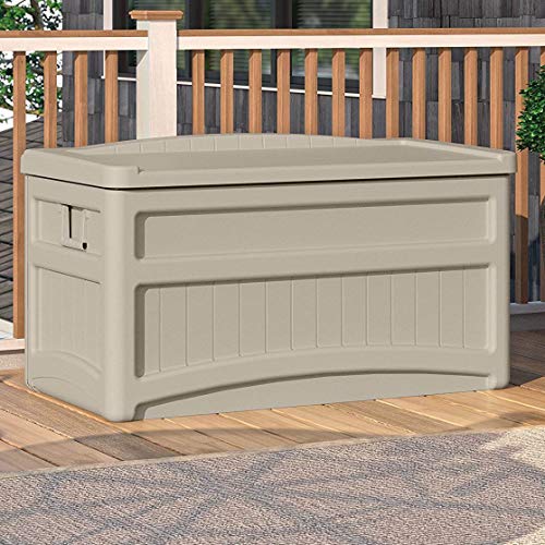 Suncast 73-Gallon Resin Outdoor Patio Storage Deck Box with Seat, Taupe (2 Pack)