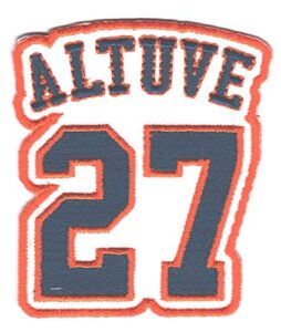 jose altuve #27 patch - jersey number baseball sew or iron-on embroidered patch 2 1/2 x 2 3/4"