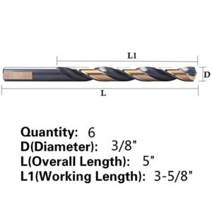 OXTUL 3/8 inch, 6 Pcs Drill Bits, High Speel Steel, 3 Flat Shank