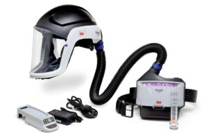 3m papr respirator, versaflo powered air purifying respirator kit, tr-300n+ hik, heavy industry, hard hat assembly, all-in-one respiratory protection for particulates, niosh approved, grinding