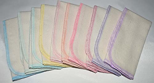 Gina's Soft Cloth Shop 11x12 1 Ply Certified Organic Cotton Flannel Set of 10 Paperless Towels Pastel Edges