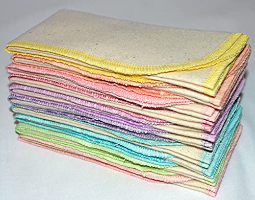 Gina's Soft Cloth Shop 11x12 1 Ply Certified Organic Cotton Flannel Set of 10 Paperless Towels Pastel Edges