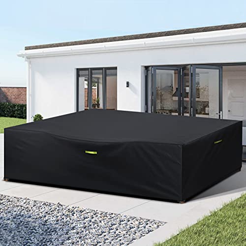 GEMITTO Patio Furniture Covers, 126"L x 63"W x 29"H Extra Large Waterproof Outdoor Table Cover, 420D Rectangular Patio Furniture Set Sofa Covers, Resistant for Rain Snow Dust Anti-UV Windproof