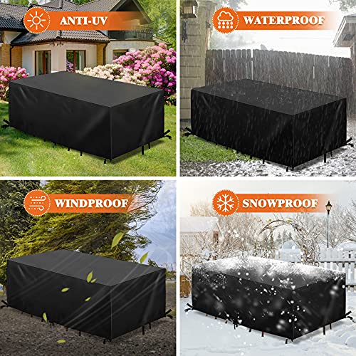 GEMITTO Patio Furniture Covers, 126"L x 63"W x 29"H Extra Large Waterproof Outdoor Table Cover, 420D Rectangular Patio Furniture Set Sofa Covers, Resistant for Rain Snow Dust Anti-UV Windproof