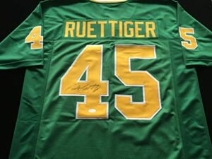 rudy ruettiger signed autographed green football jersey jsa coa - size xl - inspirational movie legend
