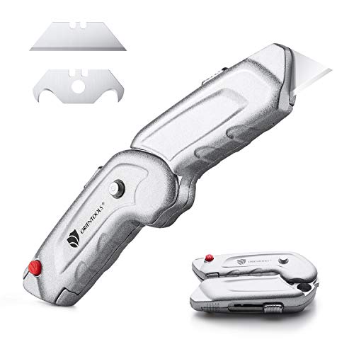 ORIENTOOLS Folding Pocket Utility Knife, Heavy Duty Box Cutter with Belt Clip, Hook Blade and Carpet Blade, Lock-Back Design, and Rust-proof Zinc Alloy Body