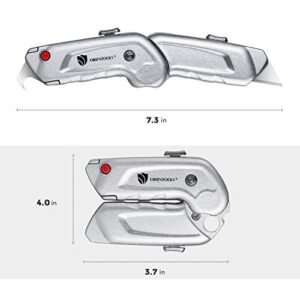 ORIENTOOLS Folding Pocket Utility Knife, Heavy Duty Box Cutter with Belt Clip, Hook Blade and Carpet Blade, Lock-Back Design, and Rust-proof Zinc Alloy Body