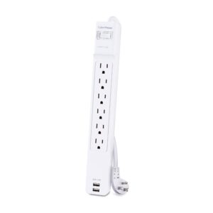 CyberPower CSP606U42A Professional Surge Protector, 900J/125V, 6 Outlets, 2 USB Charge Ports, 6ft Power Cord, White