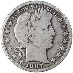 1907 d barber half dollar vg very good 90% silver 50c us type coin collectible
