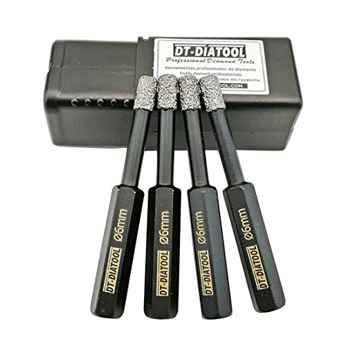 DT-DIATOOL Dry Diamond Drill Bits with Hex Shank for Porcelain Tile Ceramic Diameter 6mm Pack of 4