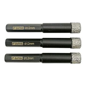 dt-diatool dry diamond drill bits with hex shank for porcelain tile ceramic diameter 12mm pack of 3