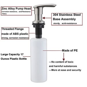 WENKEN Soap Dispenser, Stainless Steel Kitchen Sink Soap Dispenser Built in Hand Soap Dispenser Pump Large Capacity 17 OZ Bottle Zinc Alloy Nozzle Brushed Nickel