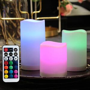 WRalwaysLX Flameless Candles with Timer, Colour Changing LED Candles with Remote Control,Battery Candles Outdoor and Indoor Home Decor, Set of 3, 2.5" D X H3/4/5 by 3AAA Batteries(not Included)