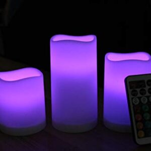 WRalwaysLX Flameless Candles with Timer, Colour Changing LED Candles with Remote Control,Battery Candles Outdoor and Indoor Home Decor, Set of 3, 2.5" D X H3/4/5 by 3AAA Batteries(not Included)