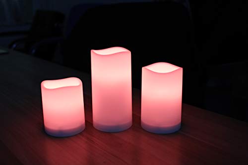 WRalwaysLX Flameless Candles with Timer, Colour Changing LED Candles with Remote Control,Battery Candles Outdoor and Indoor Home Decor, Set of 3, 2.5" D X H3/4/5 by 3AAA Batteries(not Included)