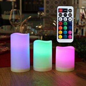 WRalwaysLX Flameless Candles with Timer, Colour Changing LED Candles with Remote Control,Battery Candles Outdoor and Indoor Home Decor, Set of 3, 2.5" D X H3/4/5 by 3AAA Batteries(not Included)