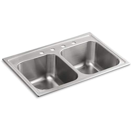 Kohler R3847-4-NA Toccata 22"x33" Double-Basin Stainless Steel Drop-in 4 Hole Kitchen Sink