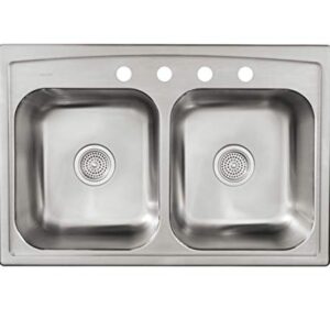 Kohler R3847-4-NA Toccata 22"x33" Double-Basin Stainless Steel Drop-in 4 Hole Kitchen Sink