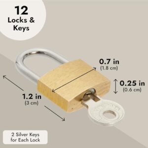 12 Pack Small Locks with Keys for Luggage, Backpacks, Bulk Mini Padlocks for Locker, Suitcase, Jewelry Box, Gym Bags (1.2 x 0.7 in)