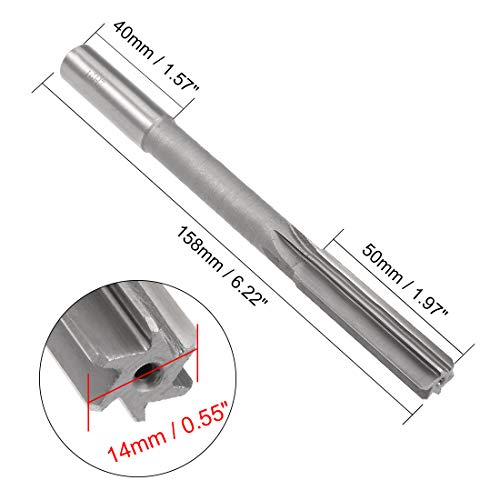 uxcell Chucking Reamer 14mm, H7 HSS Lathe Machine Reamer 6 Straight Flutes, Round Shank Milling Cutting Tool, Metric Reaming Drill Bit for Stainless Steel Metal Hole