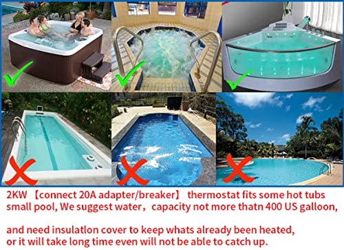 UCEDER Hot Tub LX H20-Rs1 Thermostat 110V 2kw with Adjustable Temperature Thermostat for Some hot tubs,Underground Small Pool &Bathtub（Suggest Connect 20A Adapter or Breaker