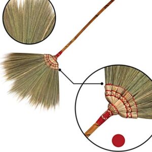 38" Thailanf Natural Grass Broom Bamboo Stick Handle for Sweeping Dirt, Dust, Garbage, Debris