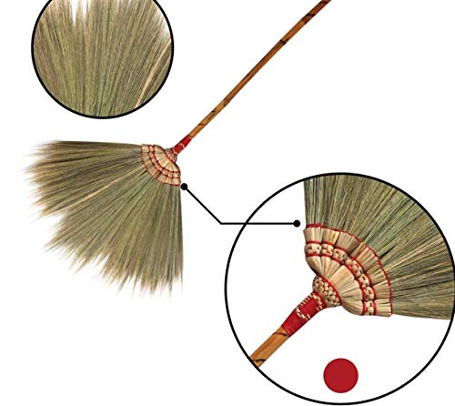 38" Thailanf Natural Grass Broom Bamboo Stick Handle for Sweeping Dirt, Dust, Garbage, Debris