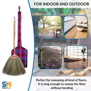 38" Thailanf Natural Grass Broom Bamboo Stick Handle for Sweeping Dirt, Dust, Garbage, Debris