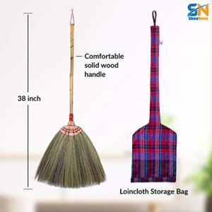 38" Thailanf Natural Grass Broom Bamboo Stick Handle for Sweeping Dirt, Dust, Garbage, Debris