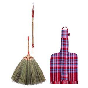 outdoor broom for floor cleaning – handmade natural grass broom – authentic asian broom with bamboo stick – 2-piece adjustable length handle – ideal for indoor, outdoor, décor