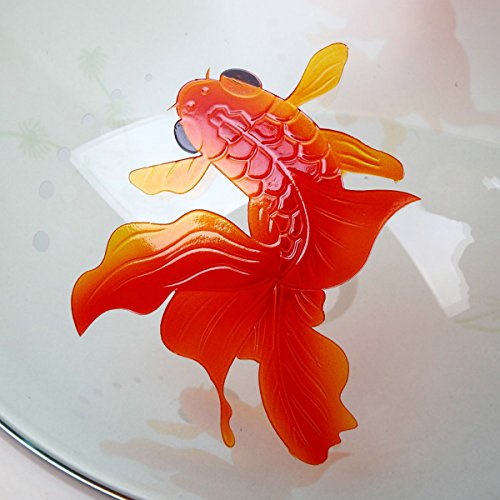 HM HomeMieco Clear Bathroom Sink Hand Painting Gold Fish Glass Vessel Sink Basin with Waterfall Faucet and Drain Combo,Round Glass Bowl Sink Above Counter Clear Bathroom Vessel Sink Set