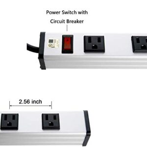 10 Outlet Plugs Heavy Duty Metal Power Strip, Aluminum Workshop Socket with 4FT Long Cord and Power Switch. 15A, 125V, 1875W