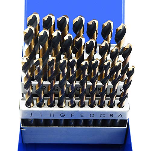 MaxTool 26 Pieces Drill Set 26PCs/26-Piece Twist Drill Bit Set High Speed Steel M2 Fully Ground Letter A to Z; JBS02H10R26